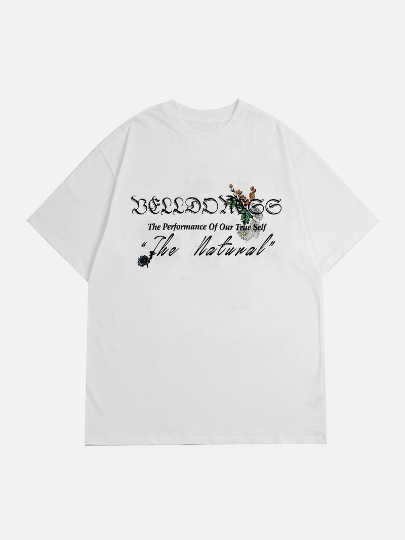 Noir  T Shirts Aelfric Eden Flower Gothic Letter Print Tee - ZSE-4695435